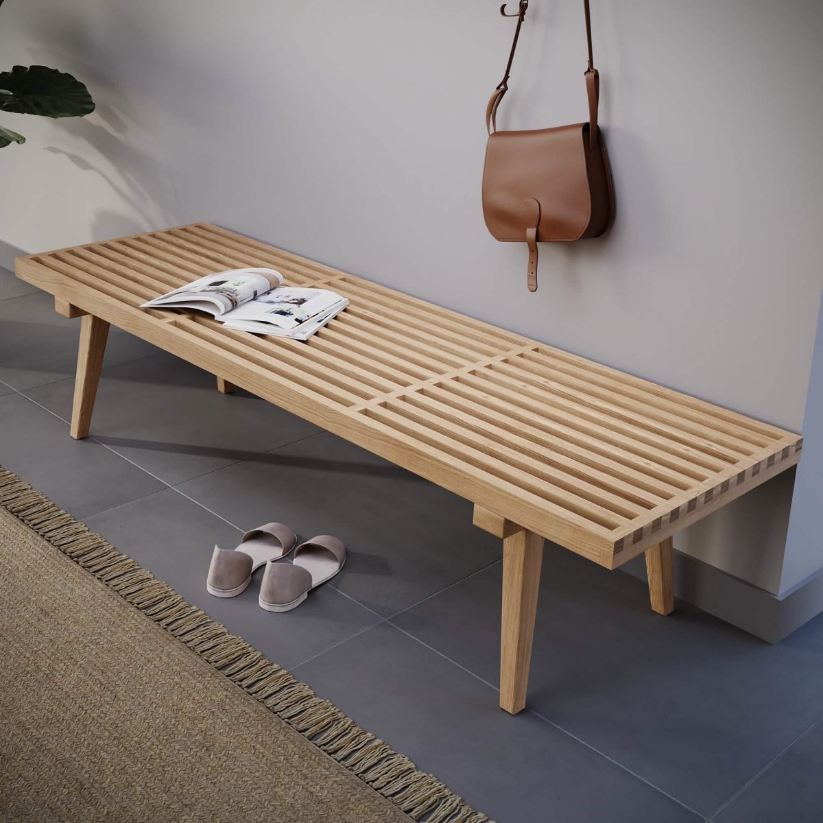 Inwood 5 Feet Platform Bench with Rubberwood Frame and Beech Wood Legs