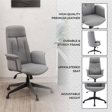 Inifini High-Back Leather Ergonomic Office Chair With Lumbar Support, Adjustable Hight and Swivel