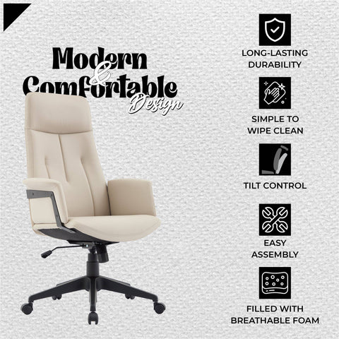Inifini High-Back Leather Ergonomic Office Chair With Lumbar Support, Adjustable Hight and Swivel