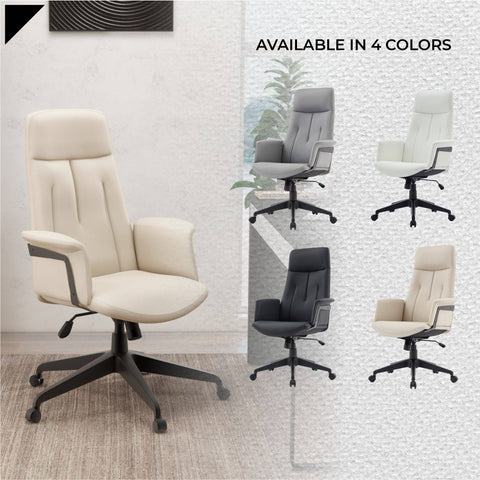 Inifini High-Back Leather Ergonomic Office Chair With Lumbar Support, Adjustable Hight and Swivel
