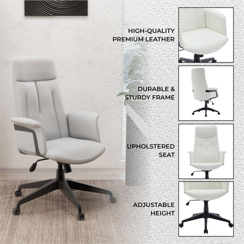 Inifini High-Back Leather Ergonomic Office Chair With Lumbar Support, Adjustable Hight and Swivel