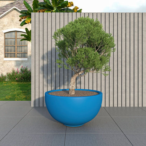 LeisureMod Iris Modern Round Planter Pot in Fiberstone and Clay Weather Resistant Design