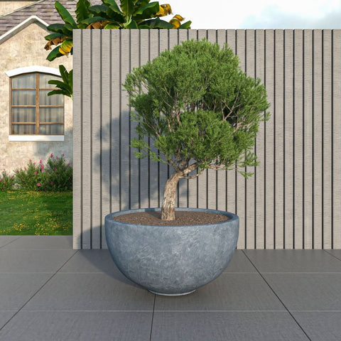 LeisureMod Iris Modern Round Planter Pot in Fiberstone and Clay Weather Resistant Design