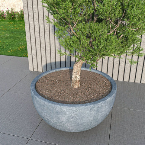 LeisureMod Iris Modern Round Planter Pot in Fiberstone and Clay Weather Resistant Design