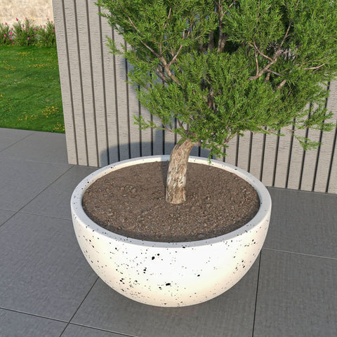 LeisureMod Iris Modern Round Planter Pot in Fiberstone and Clay Weather Resistant Design