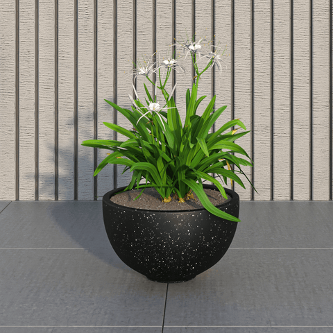 LeisureMod Iris Modern Round Planter Pot in Fiberstone and Clay Weather Resistant Design