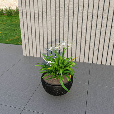 LeisureMod Iris Modern Round Planter Pot in Fiberstone and Clay Weather Resistant Design