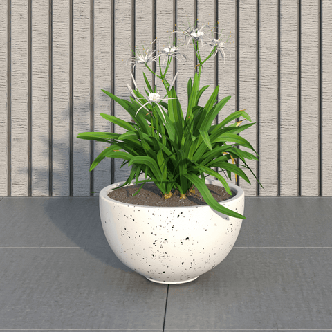 LeisureMod Iris Modern Round Planter Pot in Fiberstone and Clay Weather Resistant Design