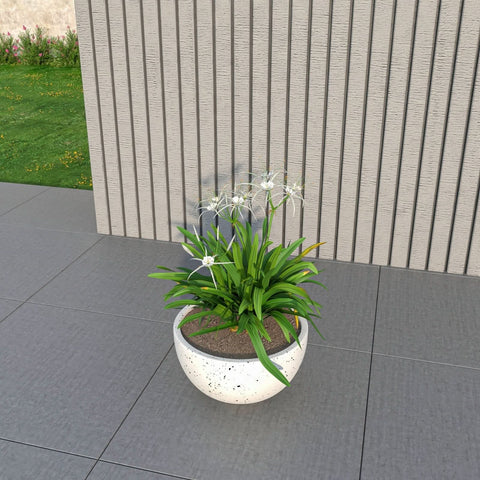 LeisureMod Iris Modern Round Planter Pot in Fiberstone and Clay Weather Resistant Design