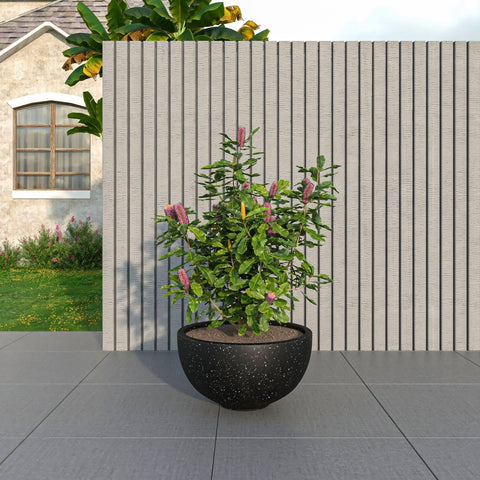 LeisureMod Iris Modern Round Planter Pot in Fiberstone and Clay Weather Resistant Design