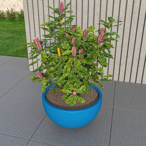 LeisureMod Iris Modern Round Planter Pot in Fiberstone and Clay Weather Resistant Design