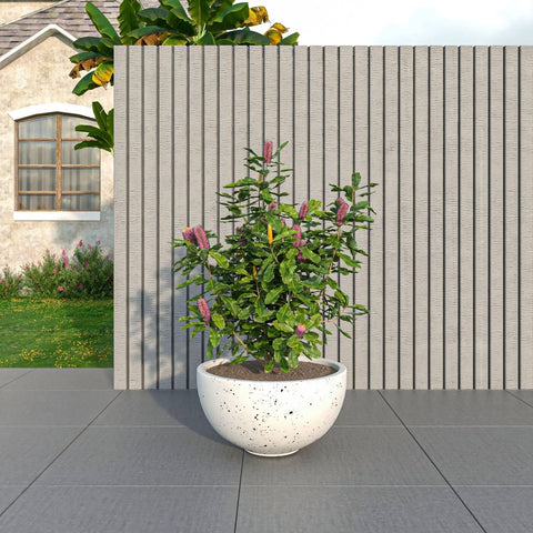 LeisureMod Iris Modern Round Planter Pot in Fiberstone and Clay Weather Resistant Design