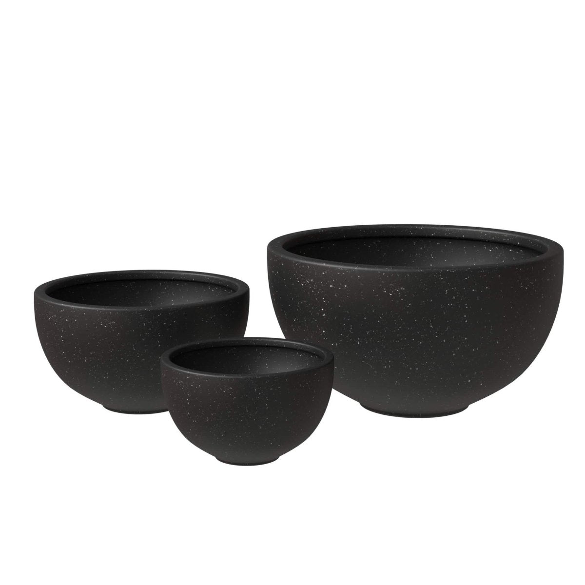Iris Modern 3 - Piece Round Planter Pot Set in Fiberstone and Clay Weather Resistant Design