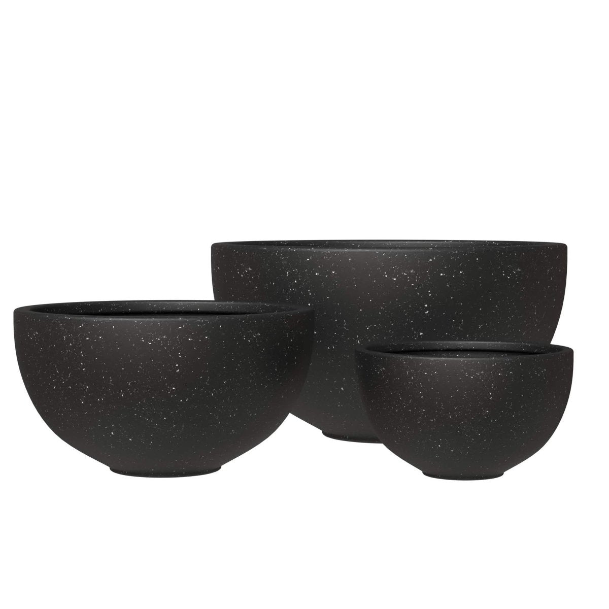 Iris Modern 3 - Piece Round Planter Pot Set in Fiberstone and Clay Weather Resistant Design