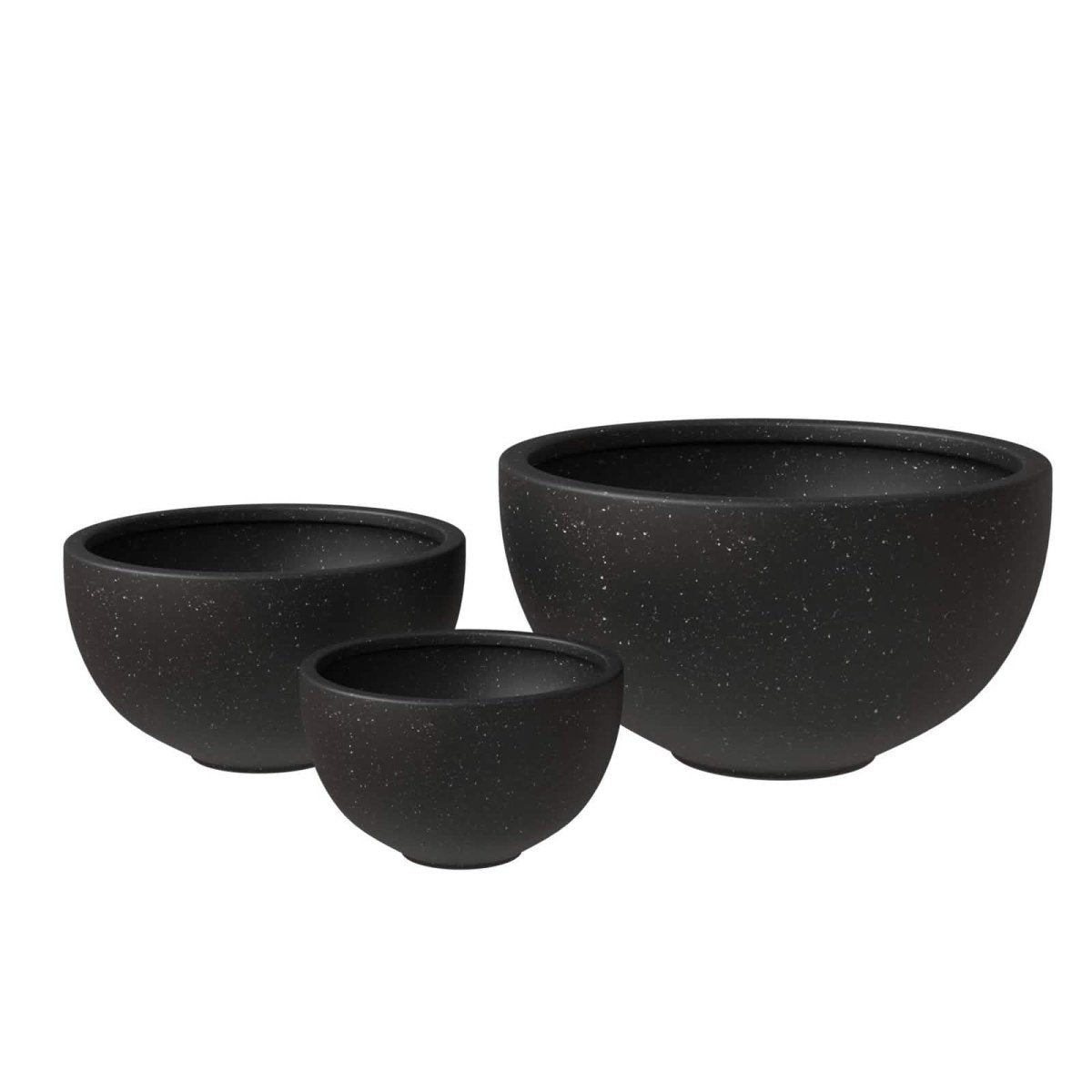 Iris Modern 3 - Piece Round Planter Pot Set in Fiberstone and Clay Weather Resistant Design