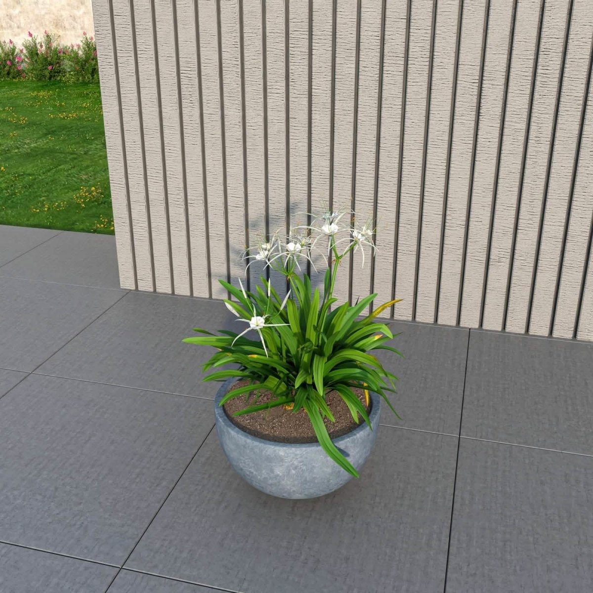 Iris Modern Round Planter Pot in Fiberstone and Clay Weather Resistant Design