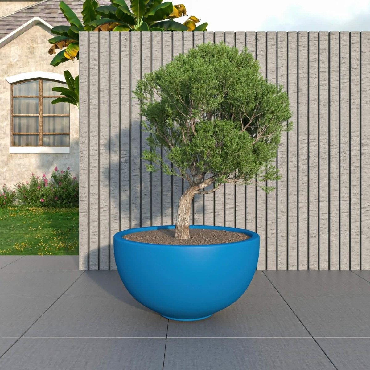 Iris Modern Round Planter Pot in Fiberstone and Clay Weather Resistant Design