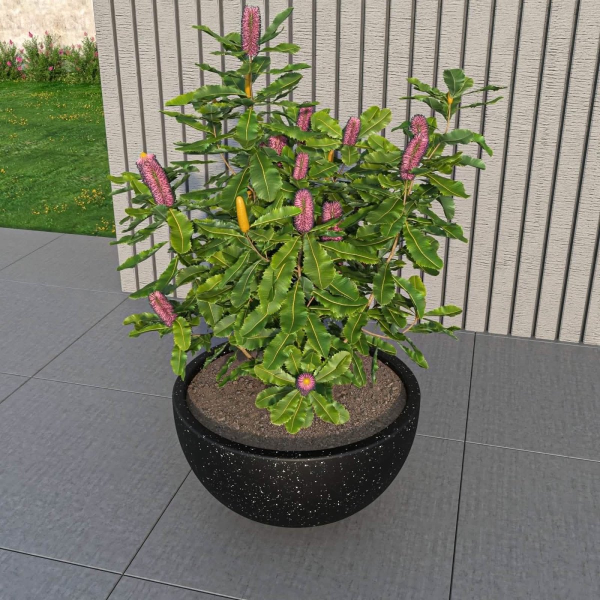 Iris Modern Round Planter Pot in Fiberstone and Clay Weather Resistant Design