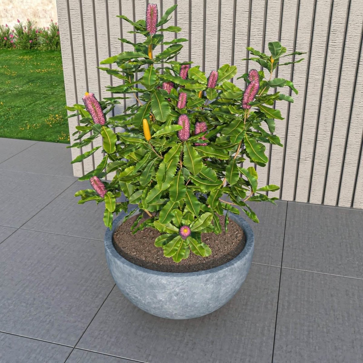Iris Modern Round Planter Pot in Fiberstone and Clay Weather Resistant Design