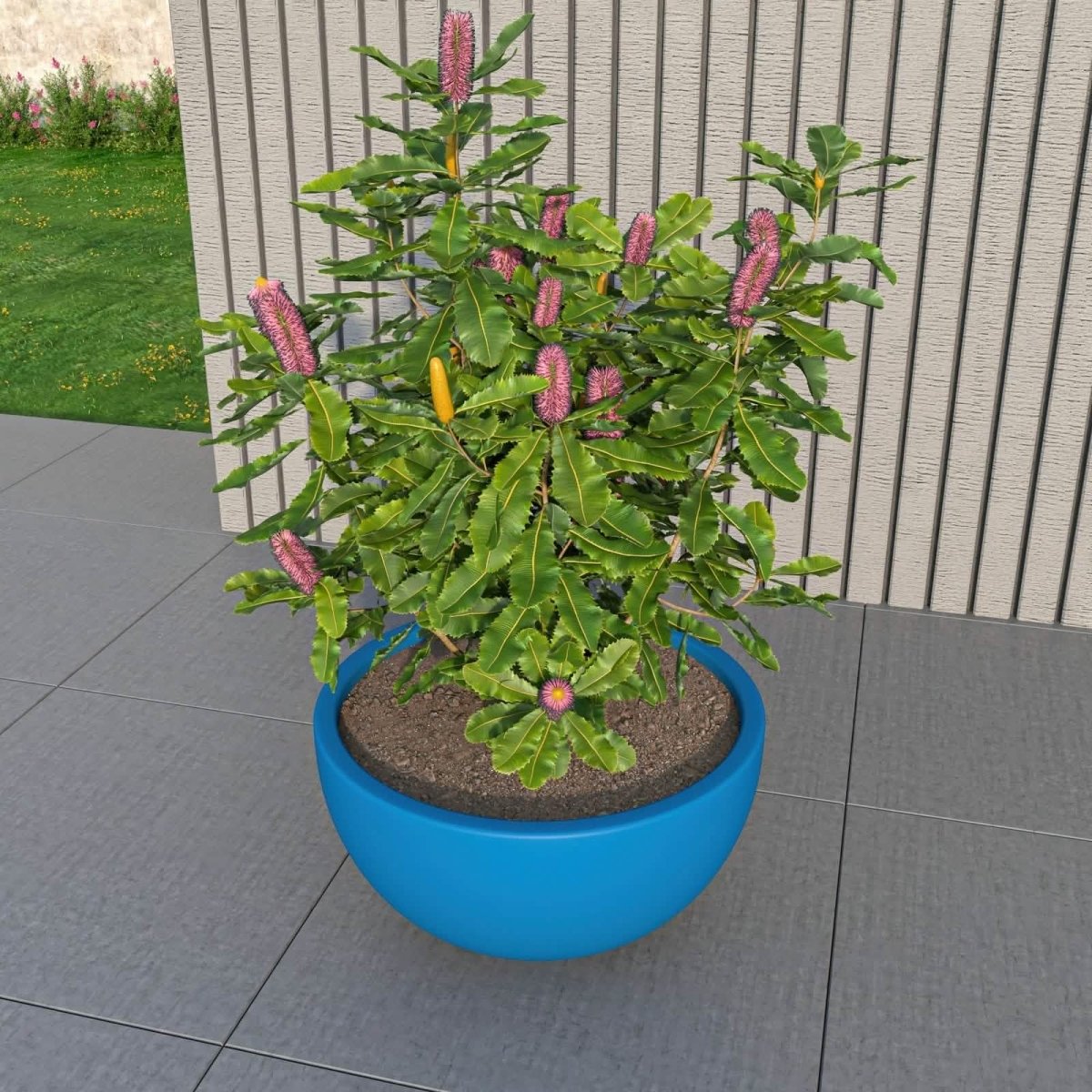 Iris Modern Round Planter Pot in Fiberstone and Clay Weather Resistant Design