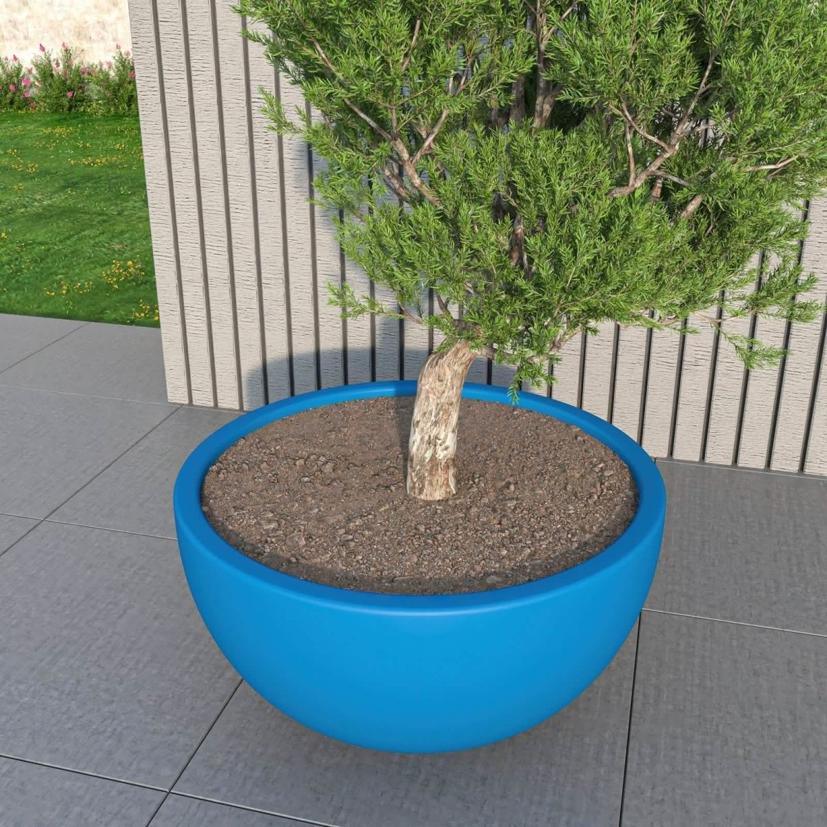 Iris Modern Round Planter Pot in Fiberstone and Clay Weather Resistant Design