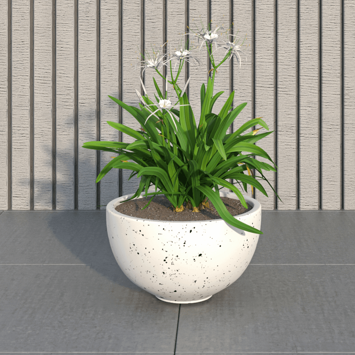 Iris Modern Round Planter Pot in Fiberstone and Clay Weather Resistant Design