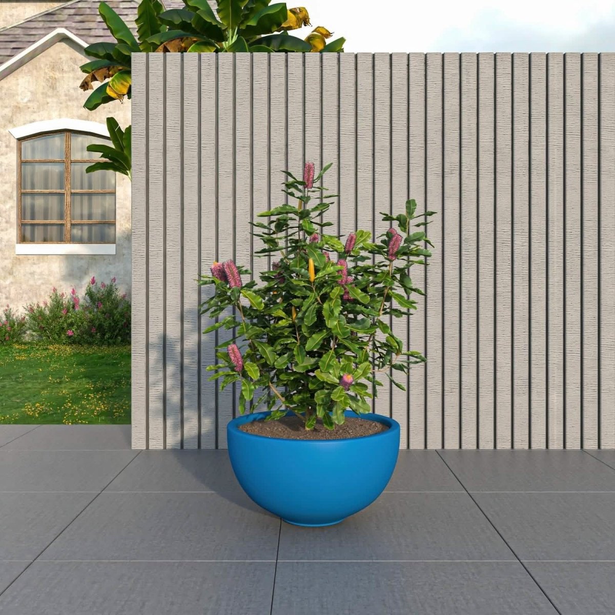 Iris Modern Round Planter Pot in Fiberstone and Clay Weather Resistant Design