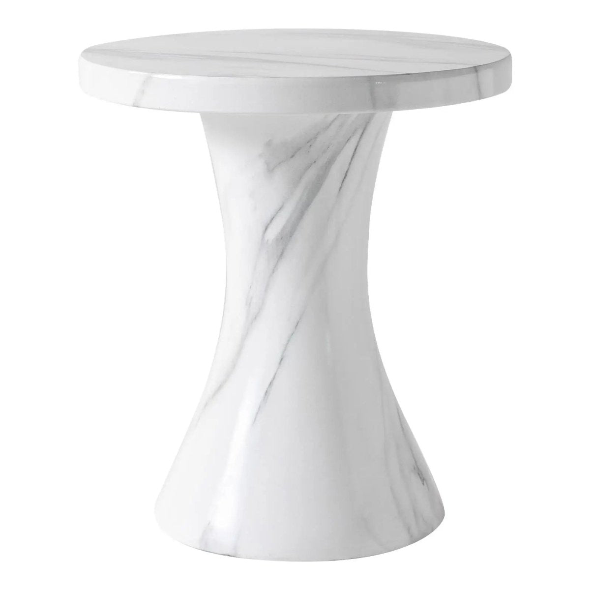 Isidra 19" Round Fiberstone Side Table with Marble - Inspired Finish and Flared Pedestal Base