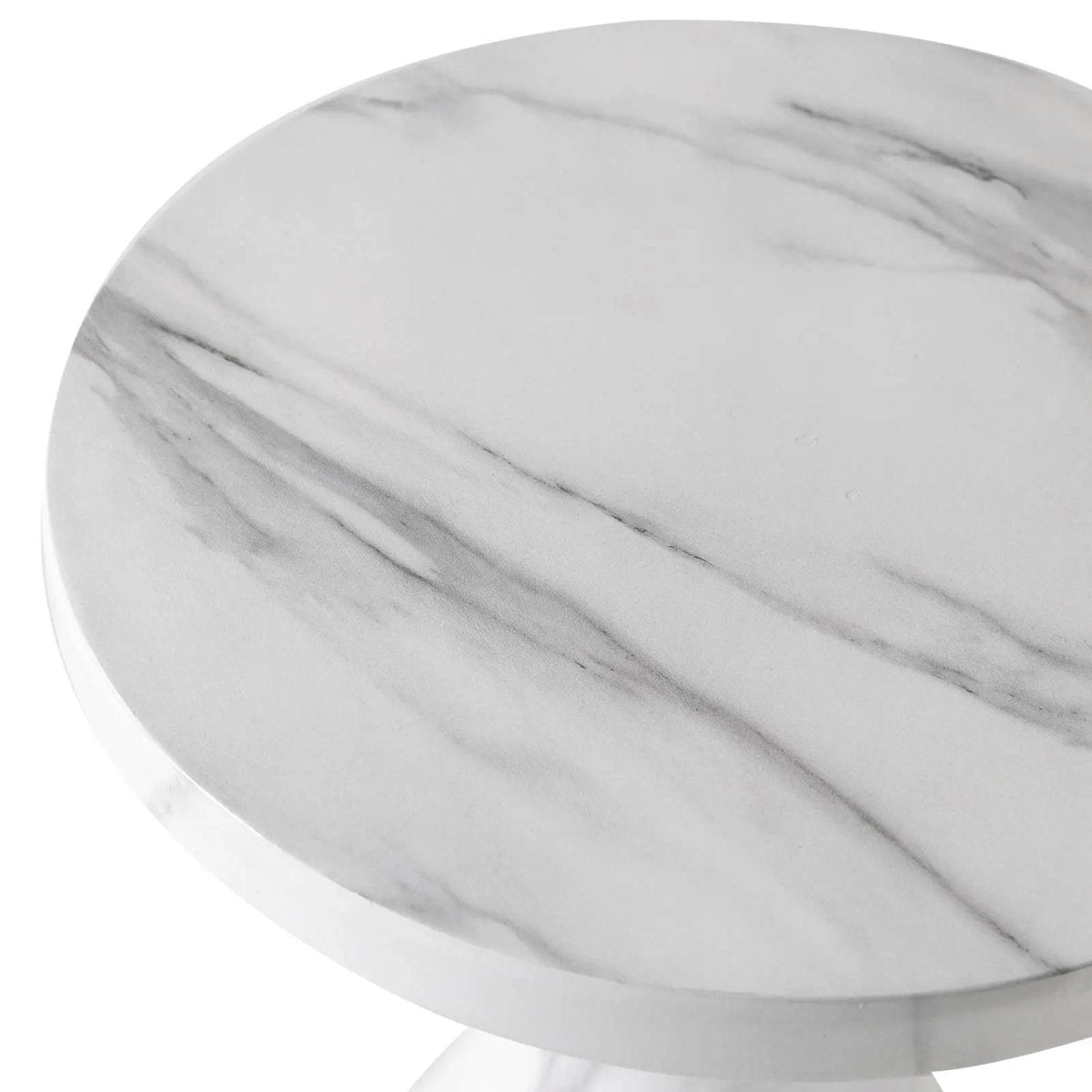 Isidra 19" Round Fiberstone Side Table with Marble - Inspired Finish and Flared Pedestal Base