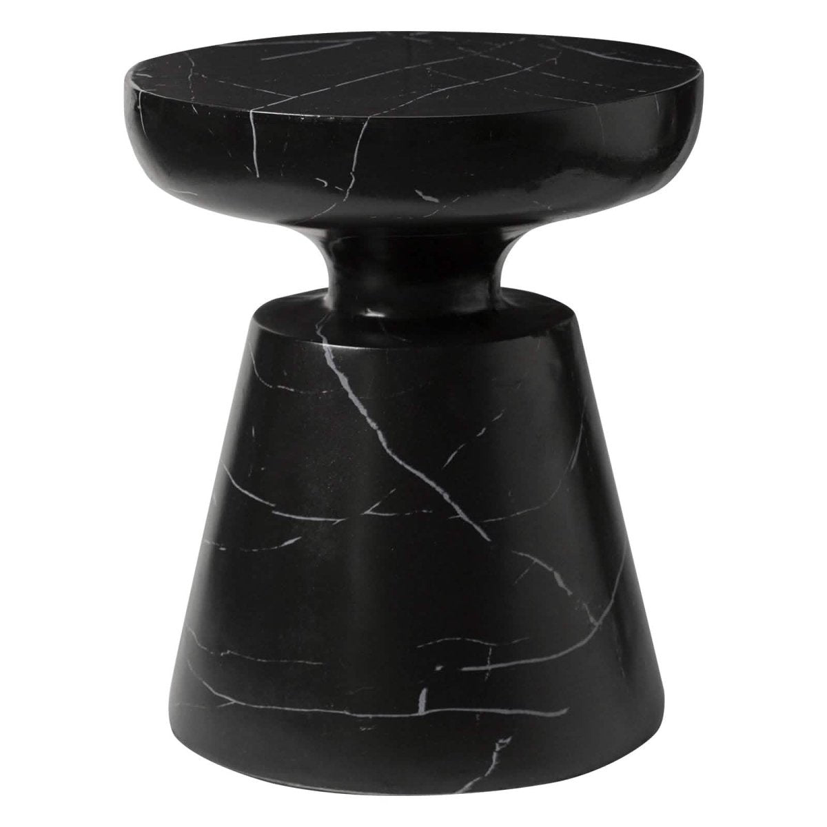 Isle Minimalist Side Table with Round Fiberstone Tabletop Accent Table and Pedestal Base