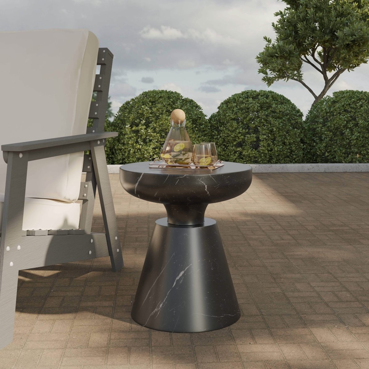 Isle Minimalist Side Table with Round Fiberstone Tabletop Accent Table and Pedestal Base
