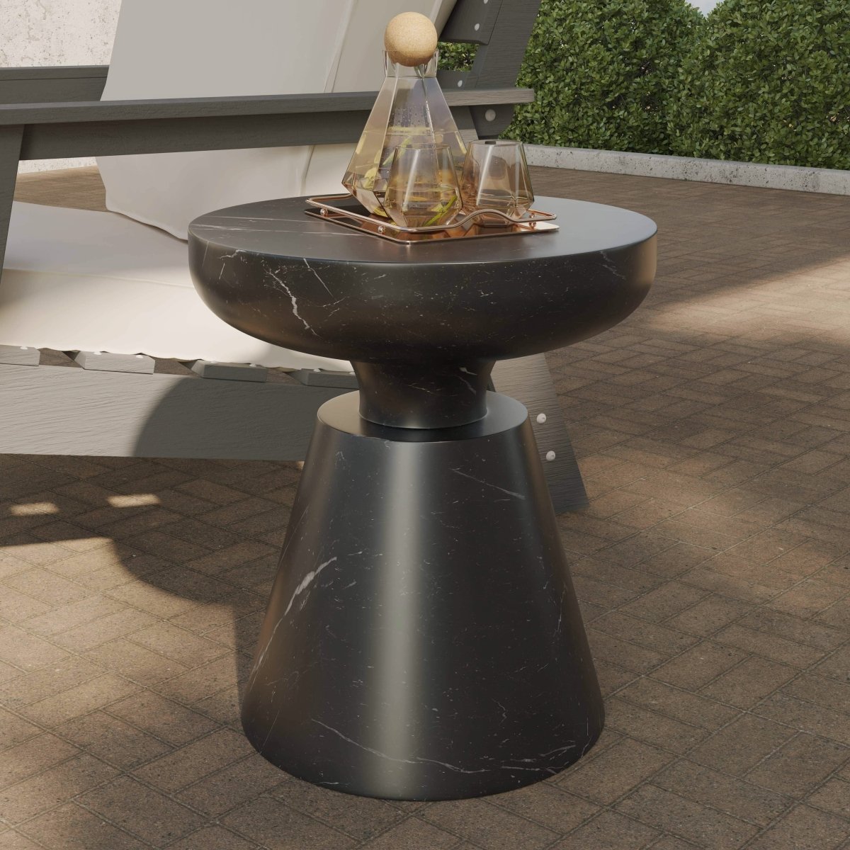 Isle Minimalist Side Table with Round Fiberstone Tabletop Accent Table and Pedestal Base