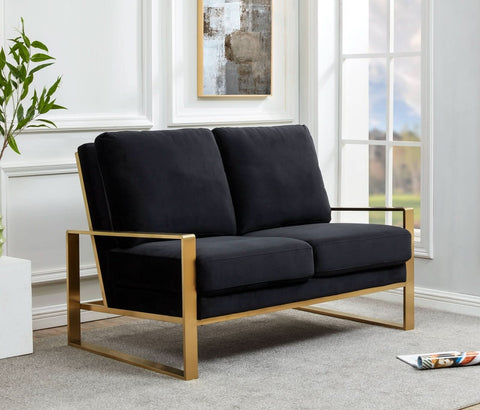 Jefferson Contemporary Velvet/Leather Loveseat with Stainless Steel Frame