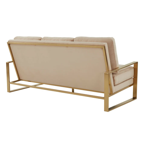 Jefferson 3-Seater Sofa Upholstered in Velvet/Leather with Gold/Silver Steel Base