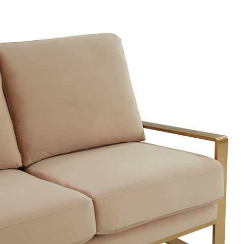 Jefferson 3-Seater Sofa Upholstered in Velvet/Leather with Gold/Silver Steel Base