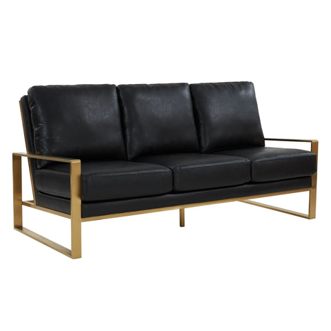Jefferson 3-Seater Sofa Upholstered in Velvet/Leather with Gold/Silver Steel Base