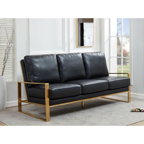 Jefferson 3-Seater Sofa Upholstered in Velvet/Leather with Gold/Silver Steel Base