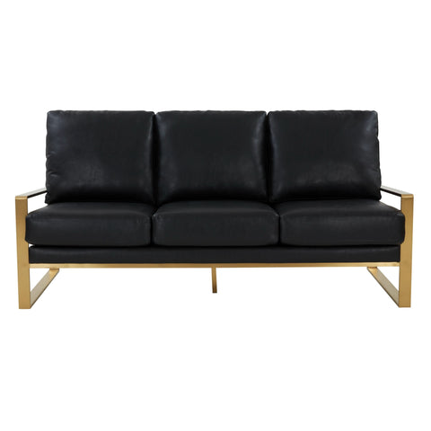 Jefferson 3-Seater Sofa Upholstered in Velvet/Leather with Gold/Silver Steel Base