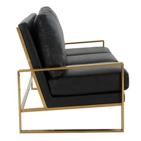 Jefferson 3-Seater Sofa Upholstered in Velvet/Leather with Gold/Silver Steel Base