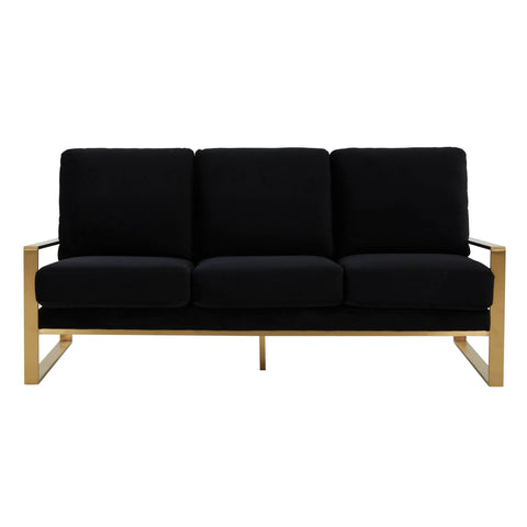 Jefferson 3-Seater Sofa Upholstered in Velvet/Leather with Gold/Silver Steel Base