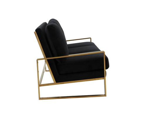 Jefferson 3-Seater Sofa Upholstered in Velvet/Leather with Gold/Silver Steel Base