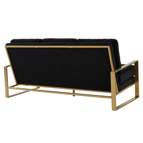 Jefferson 3-Seater Sofa Upholstered in Velvet/Leather with Gold/Silver Steel Base
