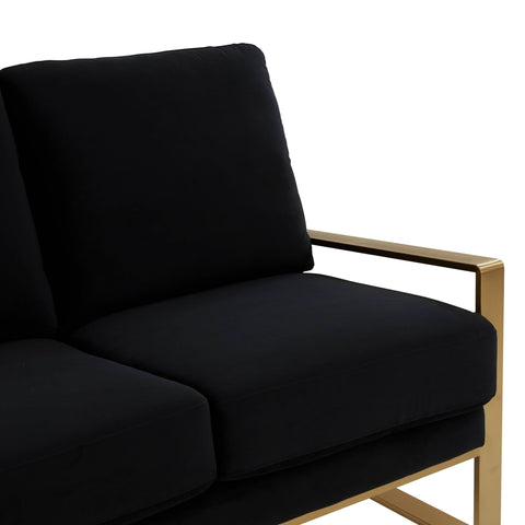 Jefferson 3-Seater Sofa Upholstered in Velvet/Leather with Gold/Silver Steel Base