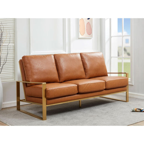 Jefferson 3-Seater Sofa Upholstered in Velvet/Leather with Gold/Silver Steel Base