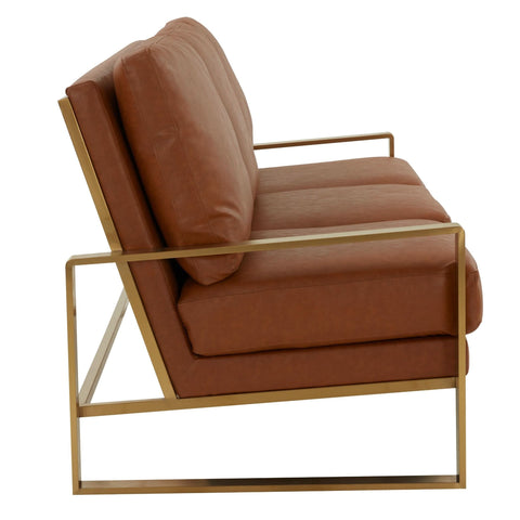 Jefferson 3-Seater Sofa Upholstered in Velvet/Leather with Gold/Silver Steel Base
