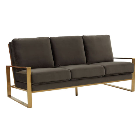 Jefferson 3-Seater Sofa Upholstered in Velvet/Leather with Gold/Silver Steel Base