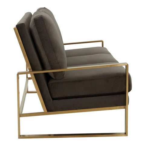 Jefferson 3-Seater Sofa Upholstered in Velvet/Leather with Gold/Silver Steel Base