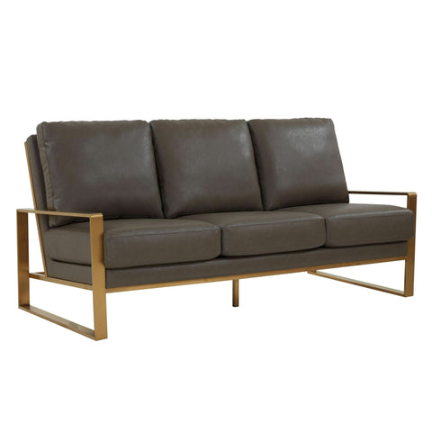 Jefferson 3-Seater Sofa Upholstered in Velvet/Leather with Gold/Silver Steel Base