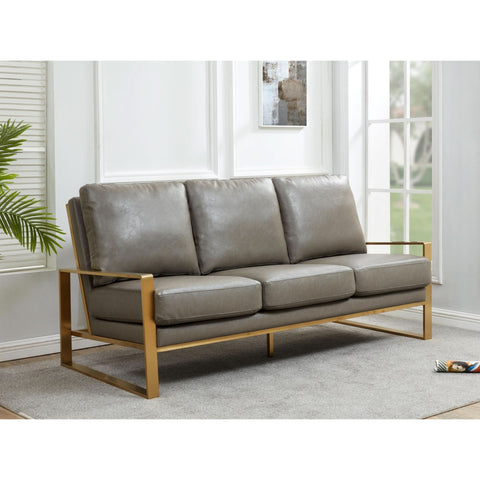 Jefferson 3-Seater Sofa Upholstered in Velvet/Leather with Gold/Silver Steel Base
