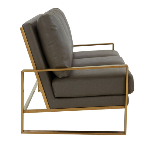Jefferson 3-Seater Sofa Upholstered in Velvet/Leather with Gold/Silver Steel Base